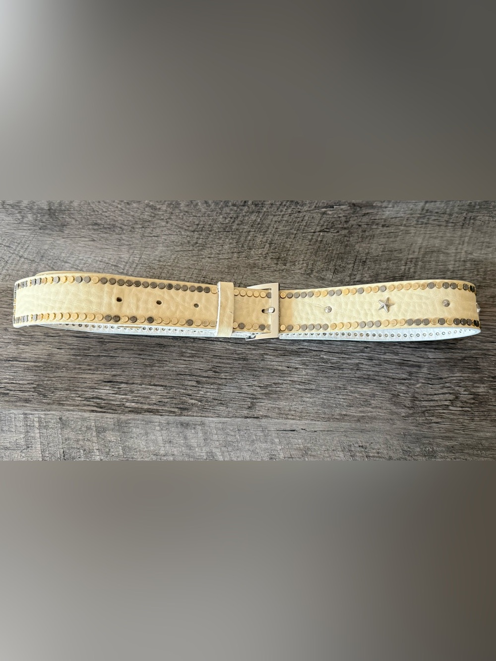 Zadig & Voltaire Studded Beige and Silver Leather Belt, size 1